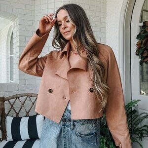 Women's Suede Cropped Trench Coat | Sage The Label | Camel Brown